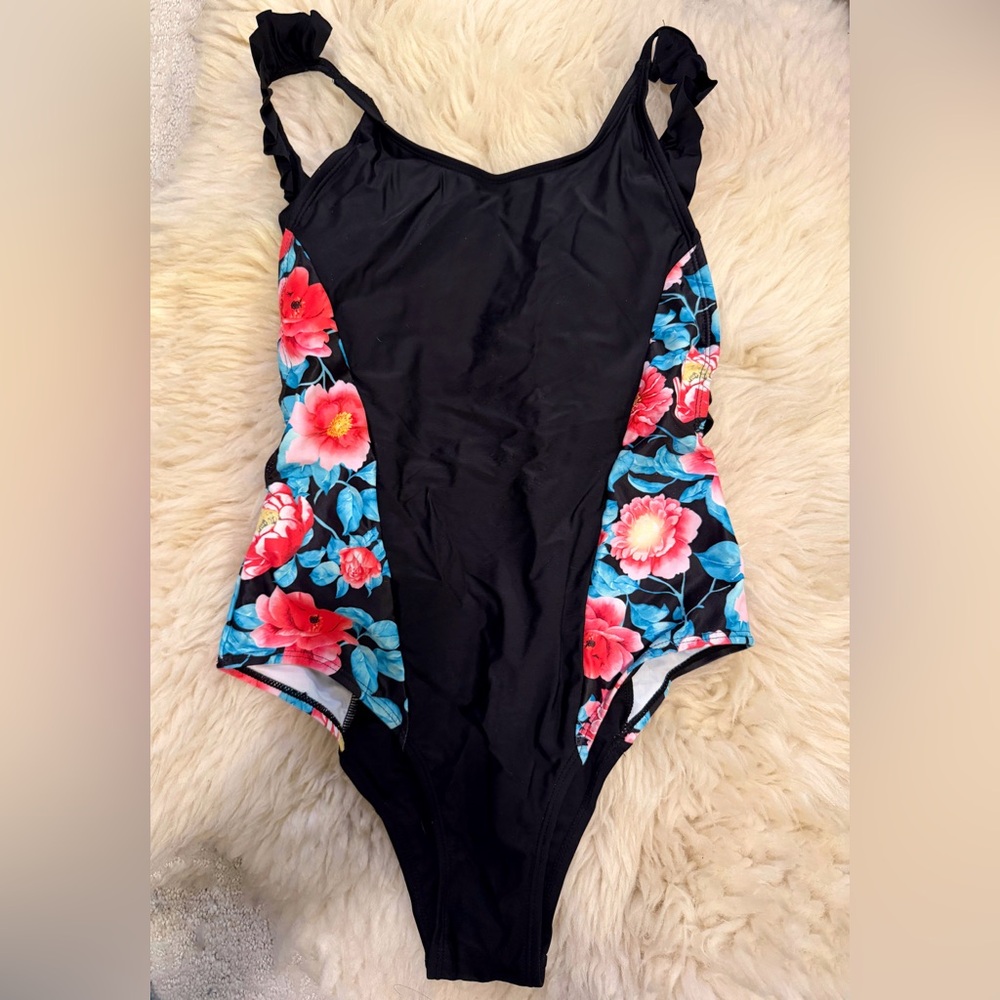 Swimsuits For All Black Floral One Piece